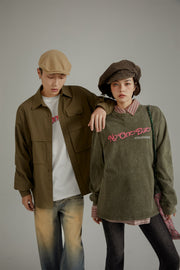 Solid Color Pocket Oversized Long Sleeve Shirt