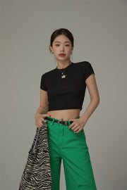 Basic Star Cut Out Short Sleeve Cropped T-Shirt