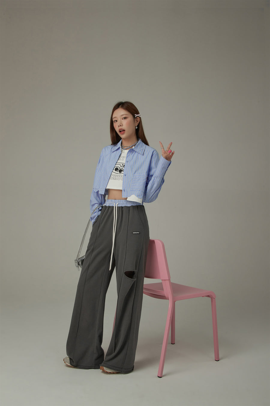 CHUU Slit Color Wide Sporty Casual Pants