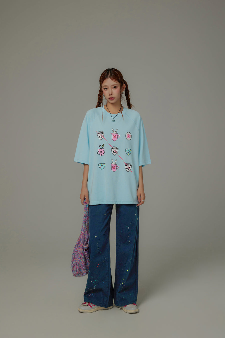 CHUU Chuu Cute Printed Icons Raglan Loose-Fitting T-Shirt