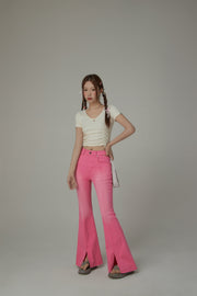 Colored Bootcut Slit Denim Jeans