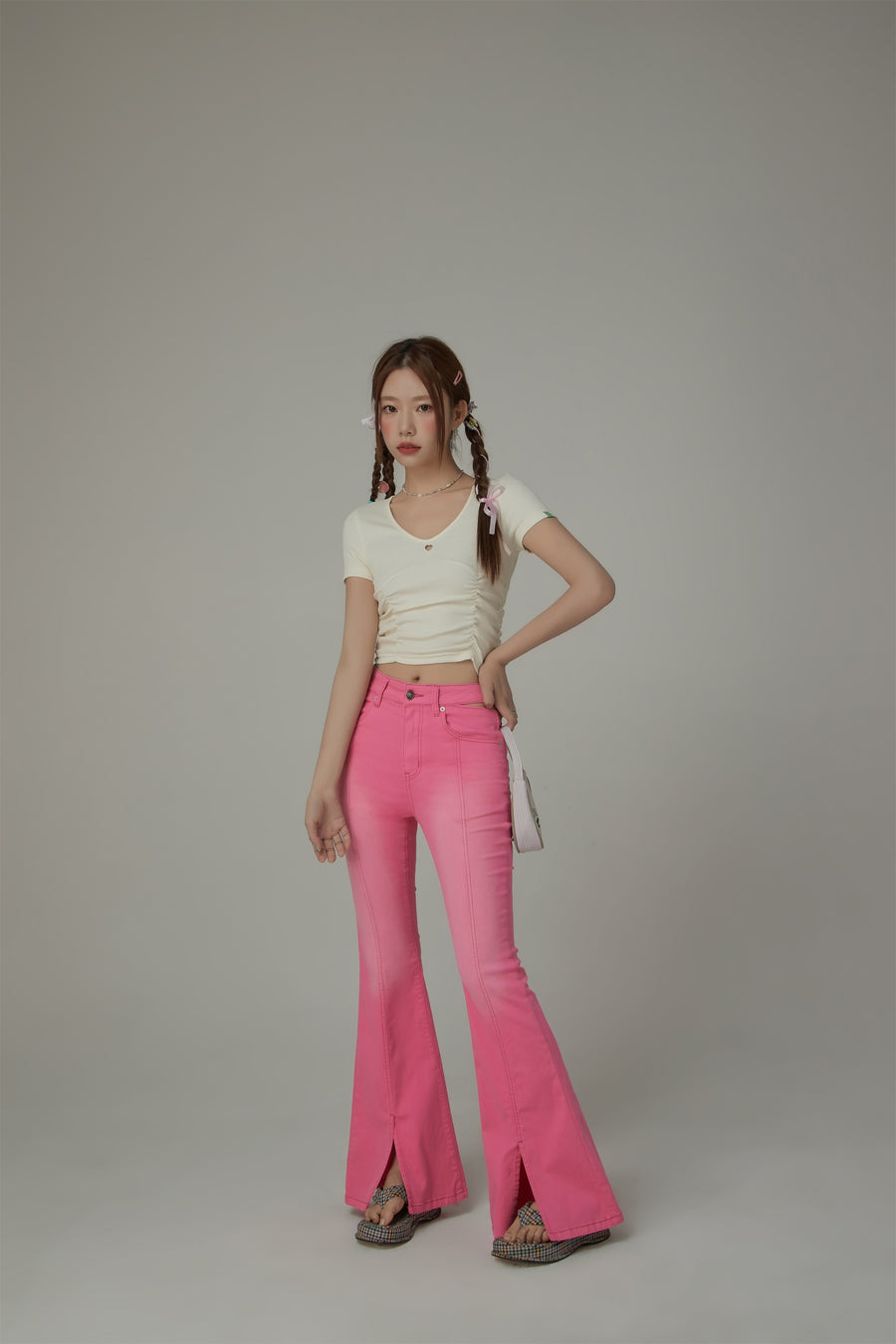 CHUU Colored Bootcut Slit Denim Jeans