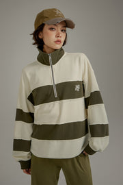 Half Zip-Up Color Striped Sweatshirt