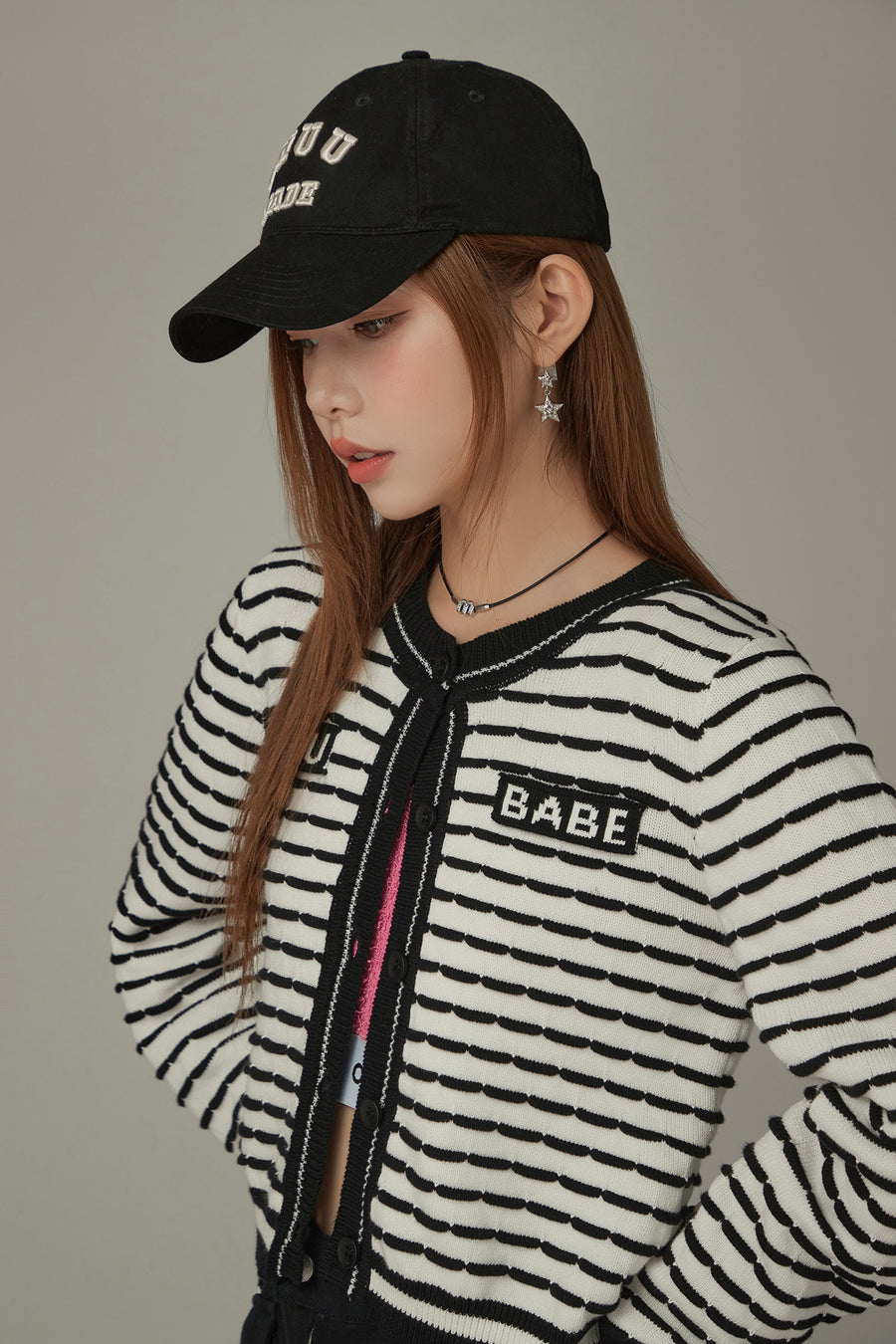 CHUU Lettering Color Combination Cardigan