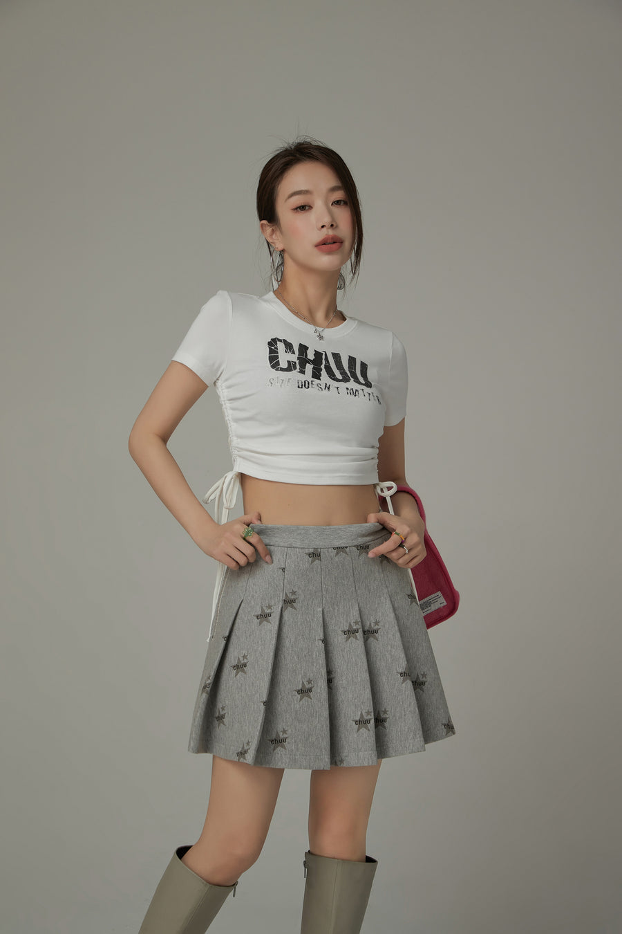 CHUU Size Doesnt Matter Side String Cropped T-Shirt