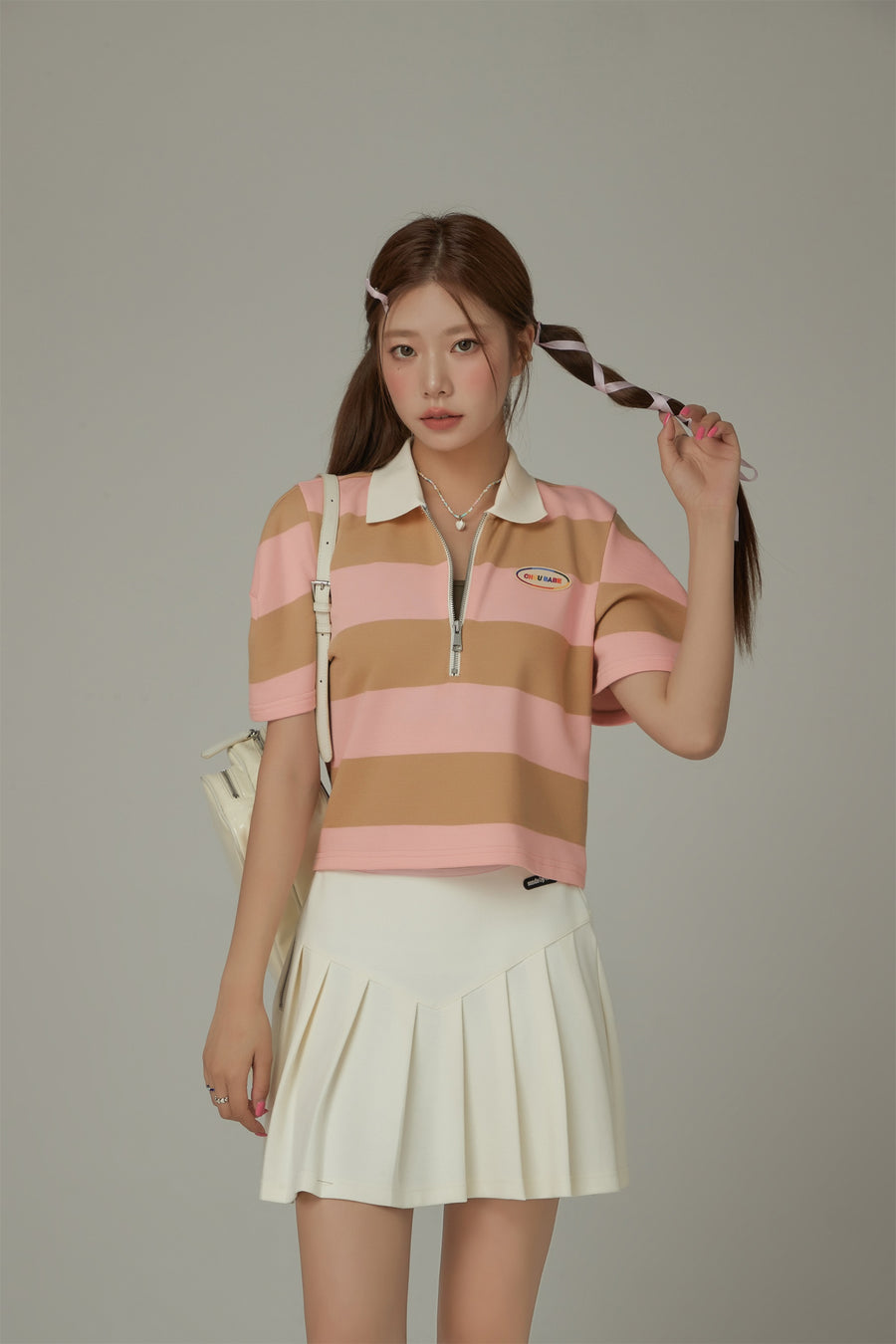 CHUU Half Zip-Up Color Stripe Collar Top