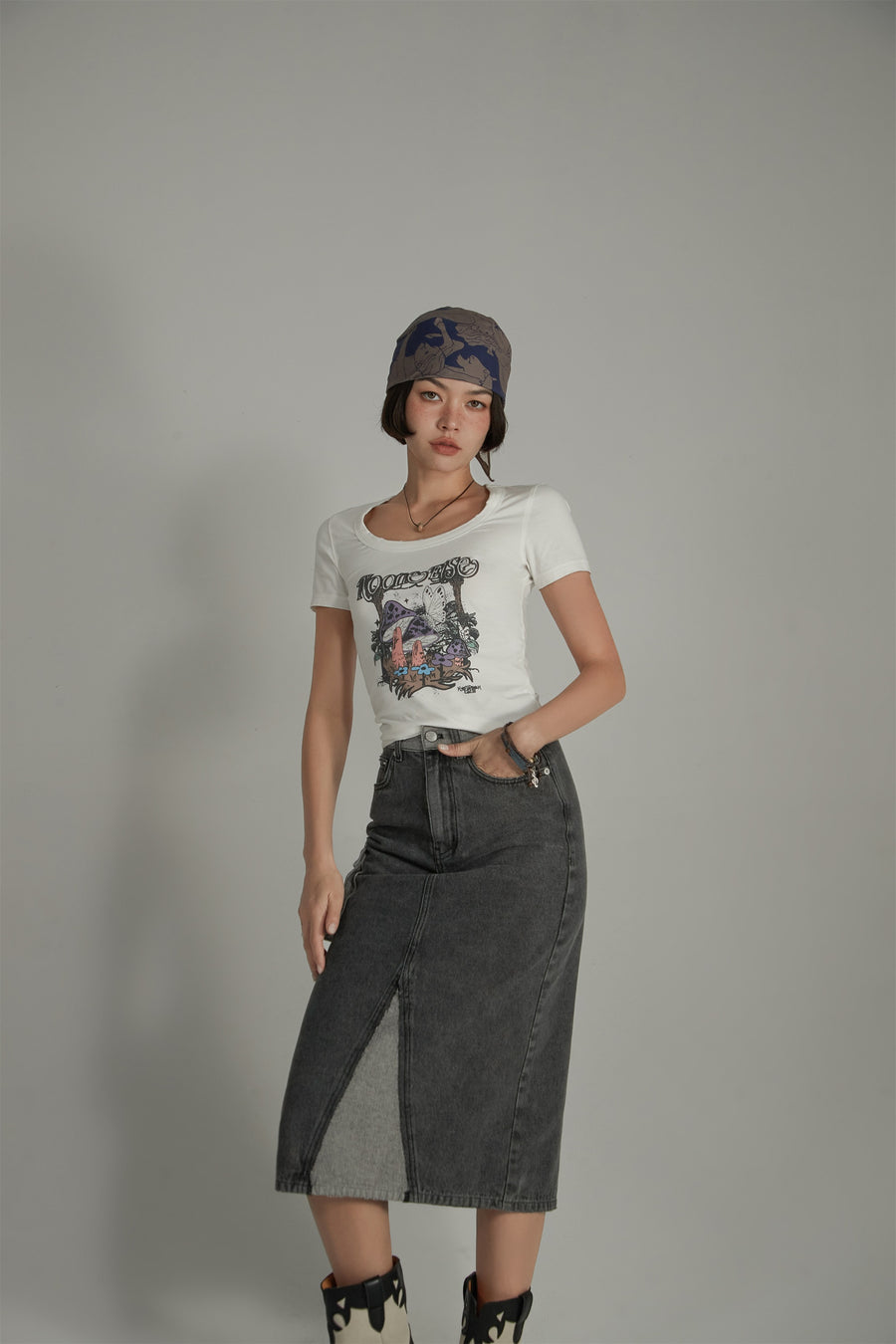 CHUU Printed Mushroom Vintage Slim T-Shirt