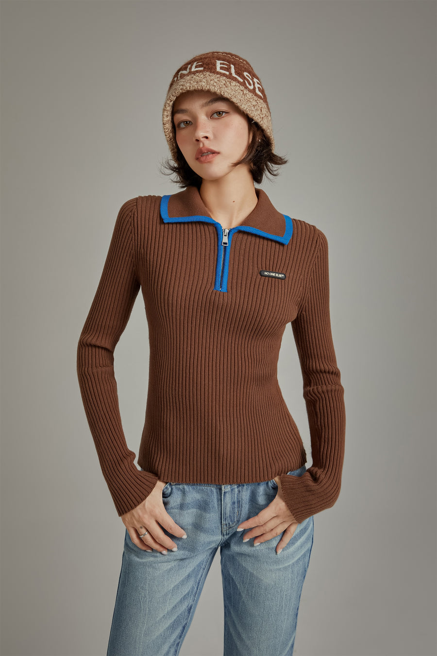 CHUU Half Zip-Up Basic Knit Top