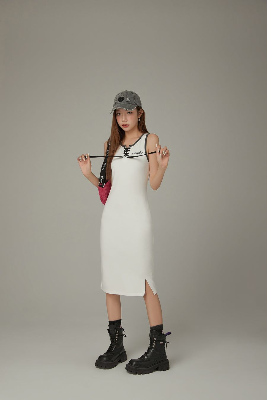 CHUU Lace Up Color Matching Sporty Long Dress