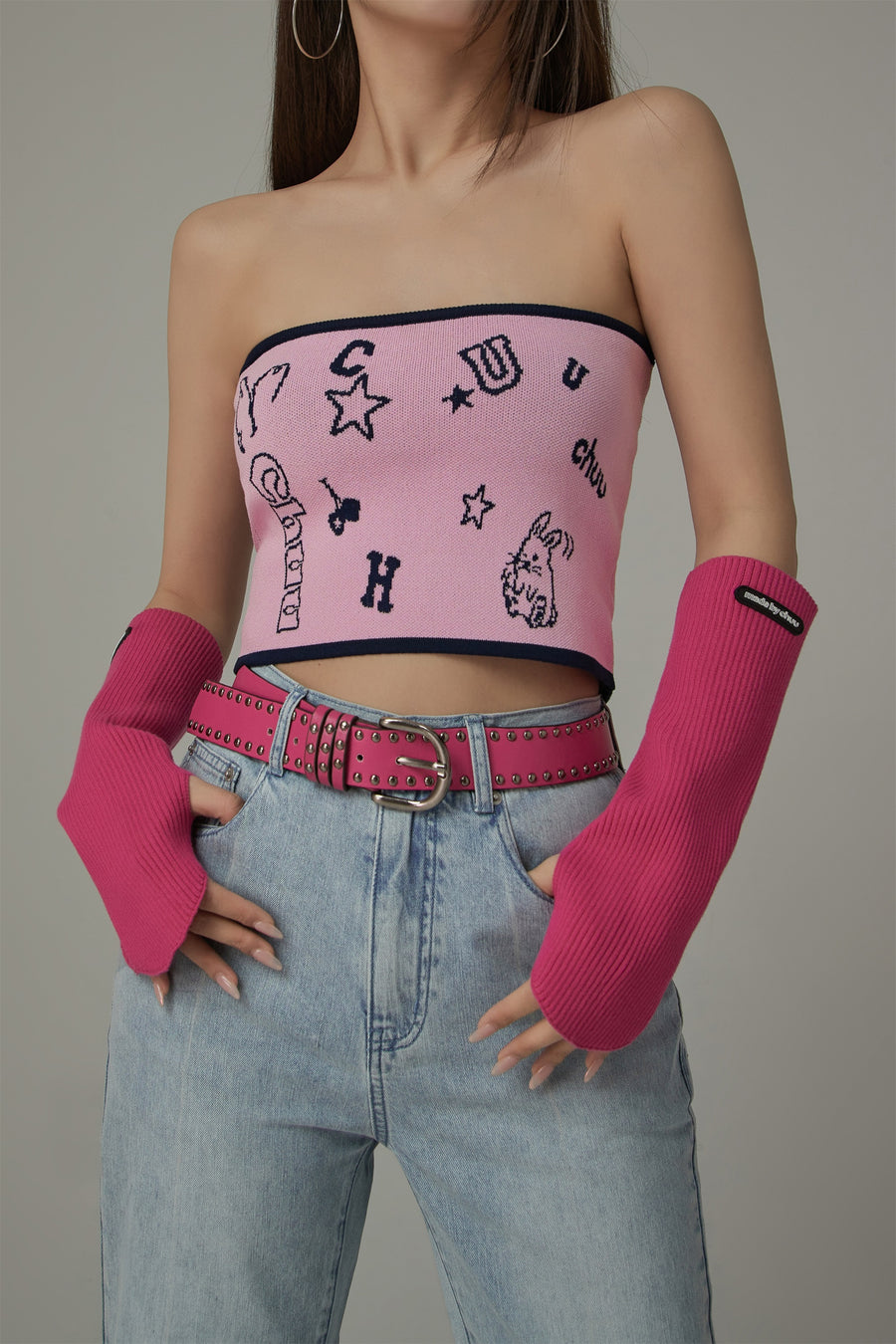 CHUU Chuu Colored Printed Tube Top