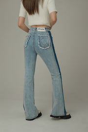 High Waist Frayed Bootcut Denim Jeans