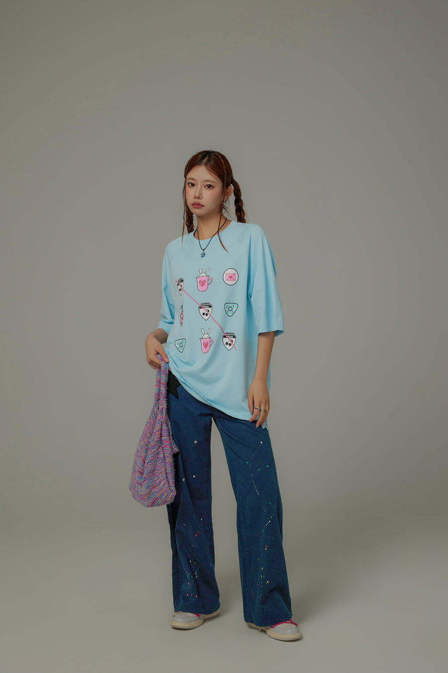 CHUU Chuu Cute Printed Icons Raglan Loose-Fitting T-Shirt