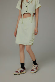 String Shirrring Daily Pocket Knee Length Skirt