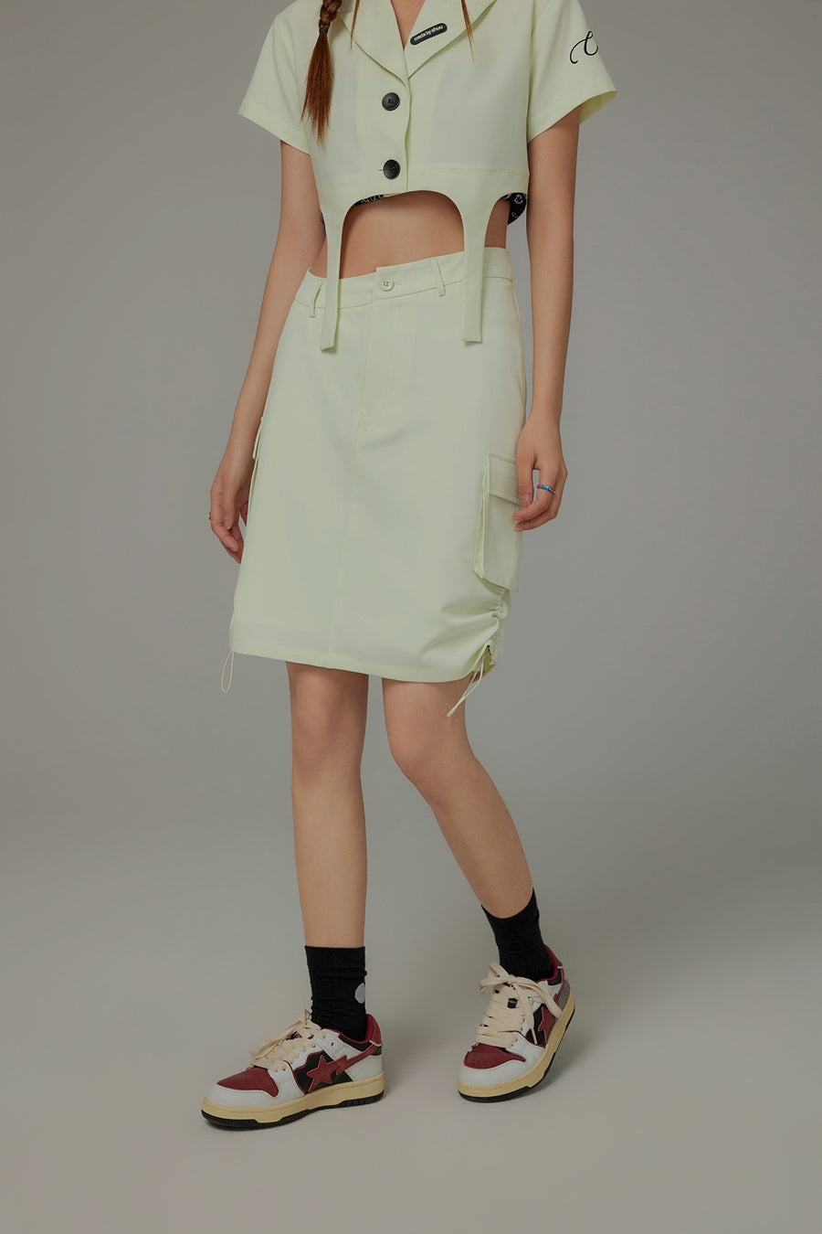 CHUU String Shirrring Daily Pocket Knee Length Skirt