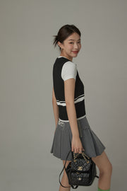 Knit Colorblock Open Collar Sleeveless Vest