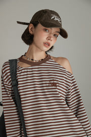 Color One Open Shoulder Stripe T-Shirt