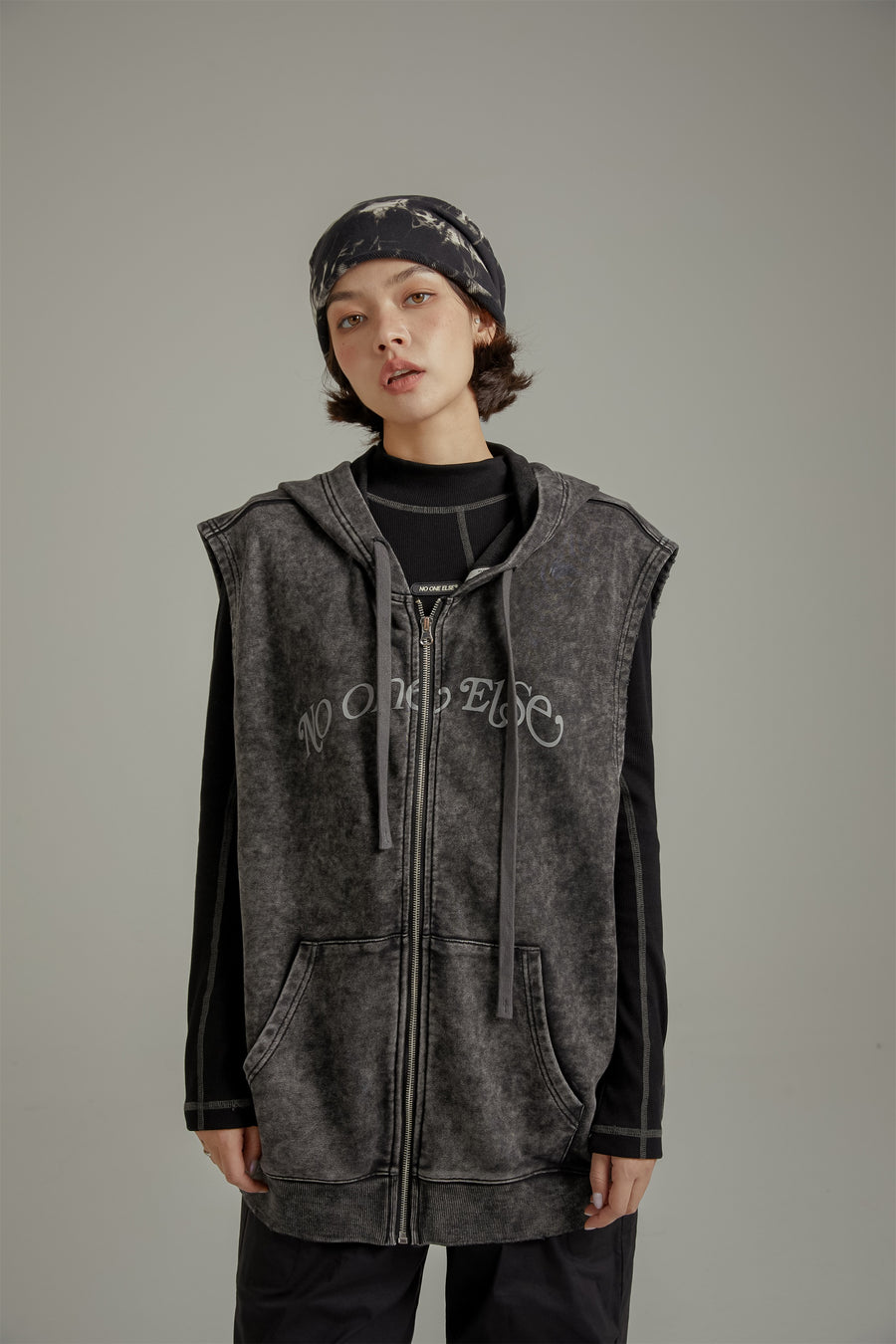 CHUU Vintage Washed Hooded Vest