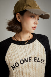 Logo Raglan Color Combination Knit Sweater