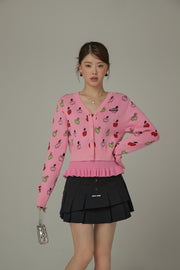 Cherry Hearts Knit Button Cardigan