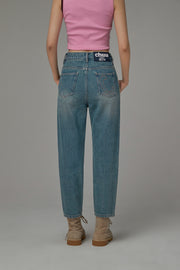 Frayed Line Straight Denim Jeans