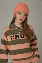 Polo Neck Striped Knit Top