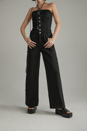 Tube Top Multi Buttons Denim Jumpsuit