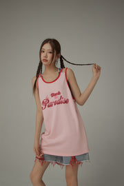 Back To Paradise Colorblocked Letter Printed Sleeveless T-Shirt