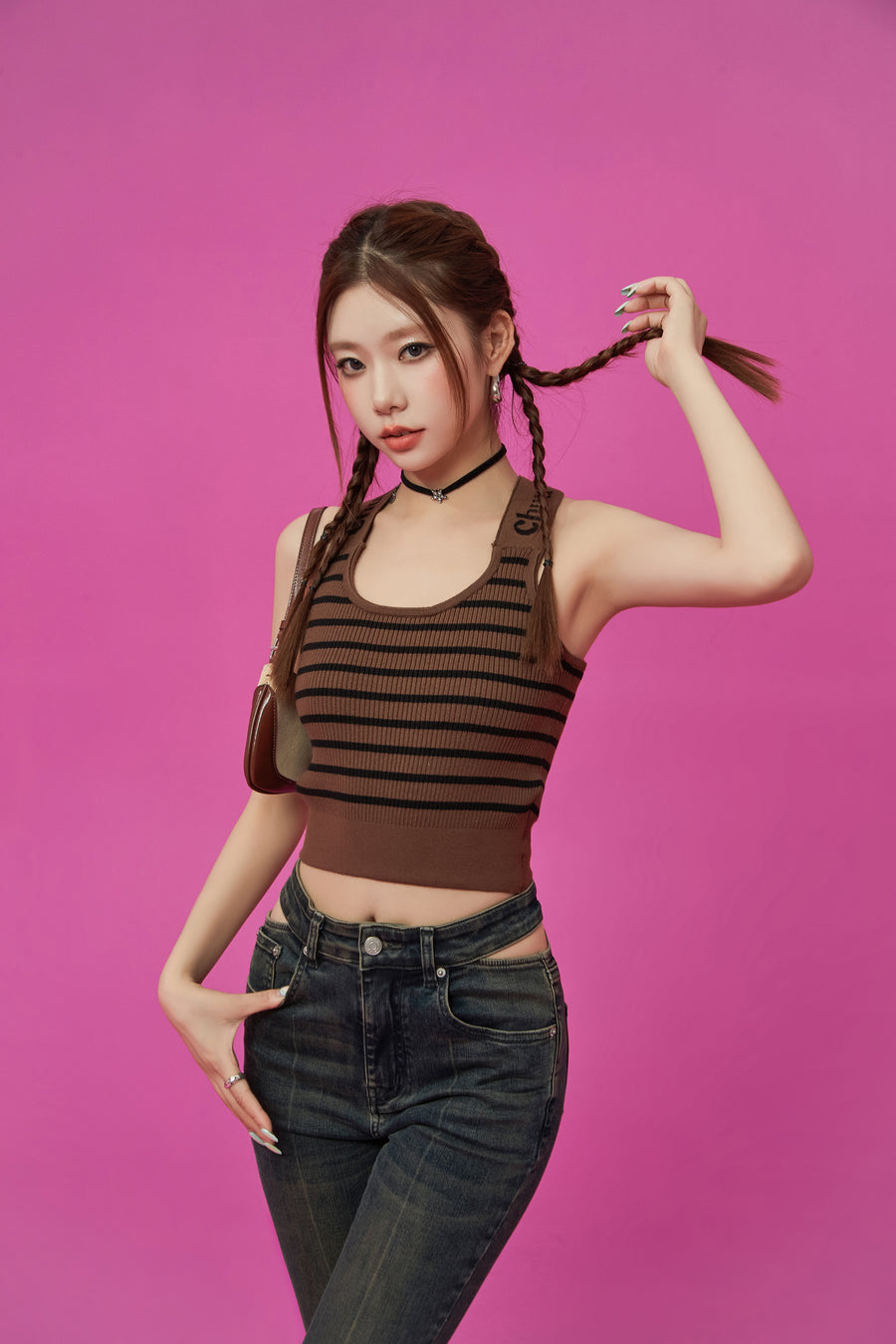 CHUU Striped Crop Sleeveless Top