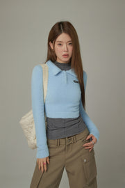 Polo Neck Crop Knit Top