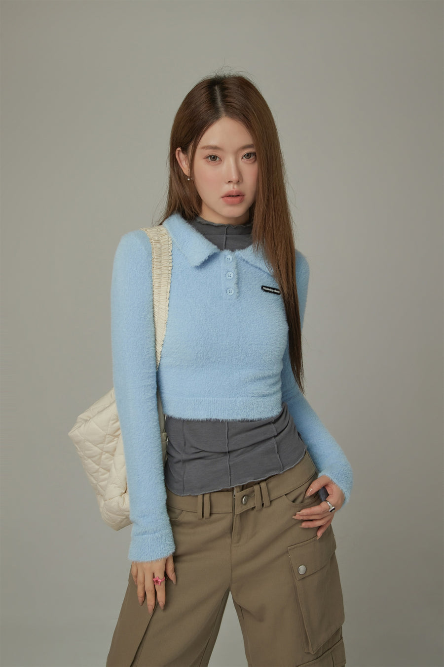 CHUU Polo Neck Crop Knit Top