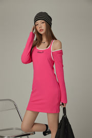 Off Shoulder Split Long Sleeve Mini Dress