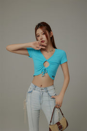 Front Keyhole String V-Neck Cropped Top