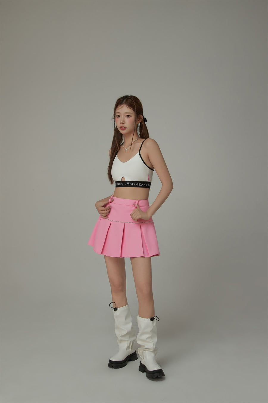 CHUU Daily Belt Loops Pleated Mini Skirt