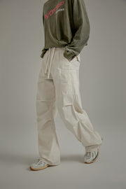 Solid Color Drawstring Casual Cargo Pants