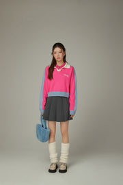 Open Collar Color Knit Sweater