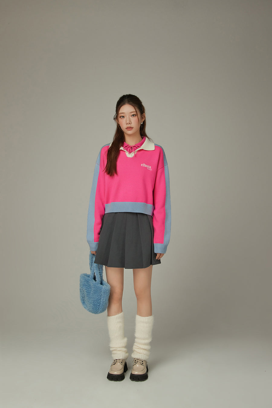 CHUU Open Collar Color Knit Sweater