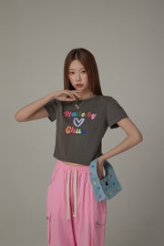 Made By Chuu Colorful Printed Cropped T-Shirt