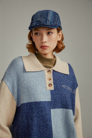 Collar Color Combination Knit Sweater