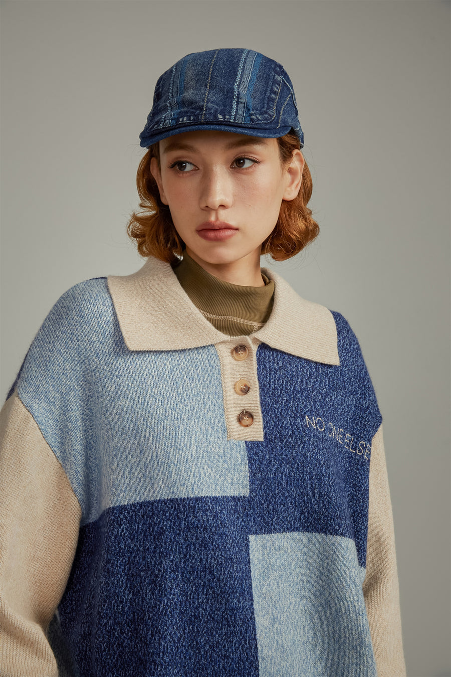 CHUU Collar Color Combination Knit Sweater