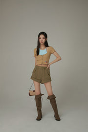 Halter Neck Eyelet Color Blocked T-Shirt