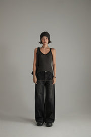 High Waist Loose Wide Leg Washed Wide Jeans