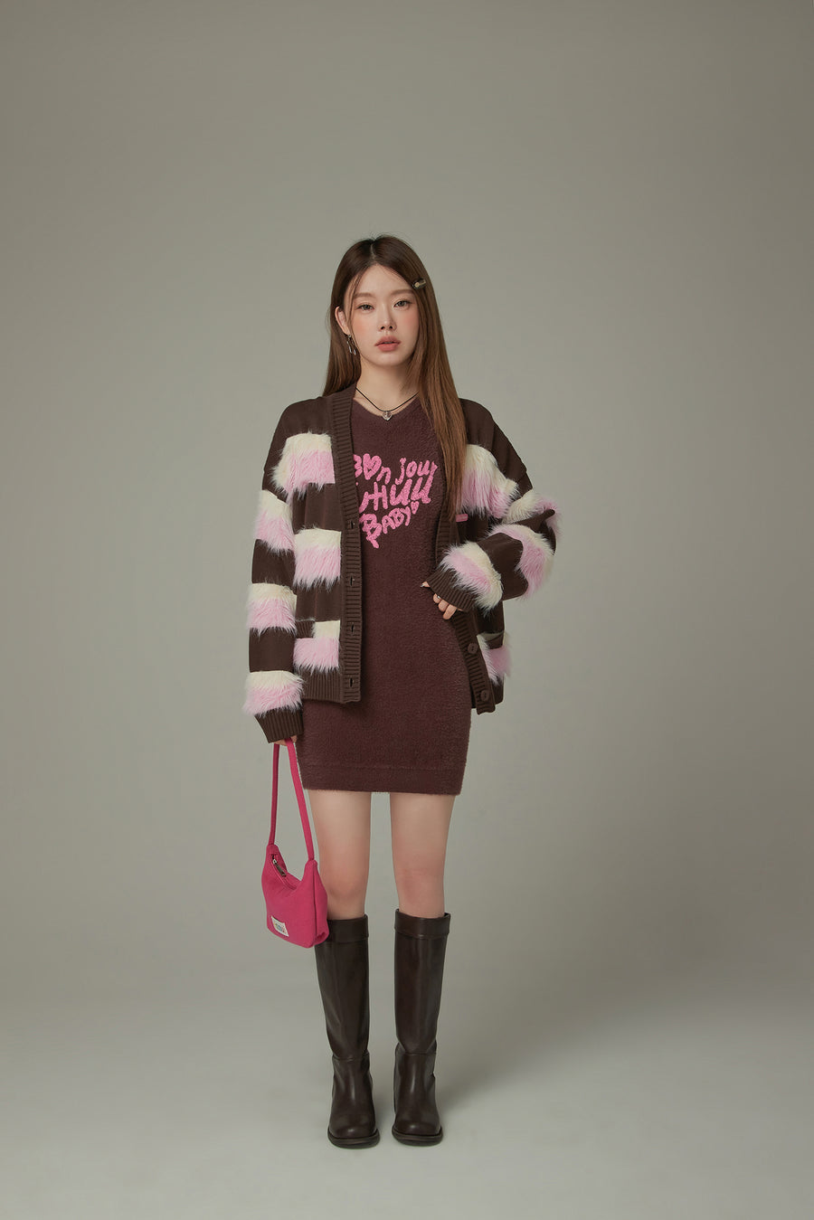 CHUU Bonjour Heart Logo Knit Dress