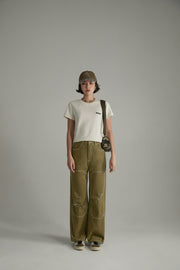 Distressed Ripped Outlined Cotton Wide Pants