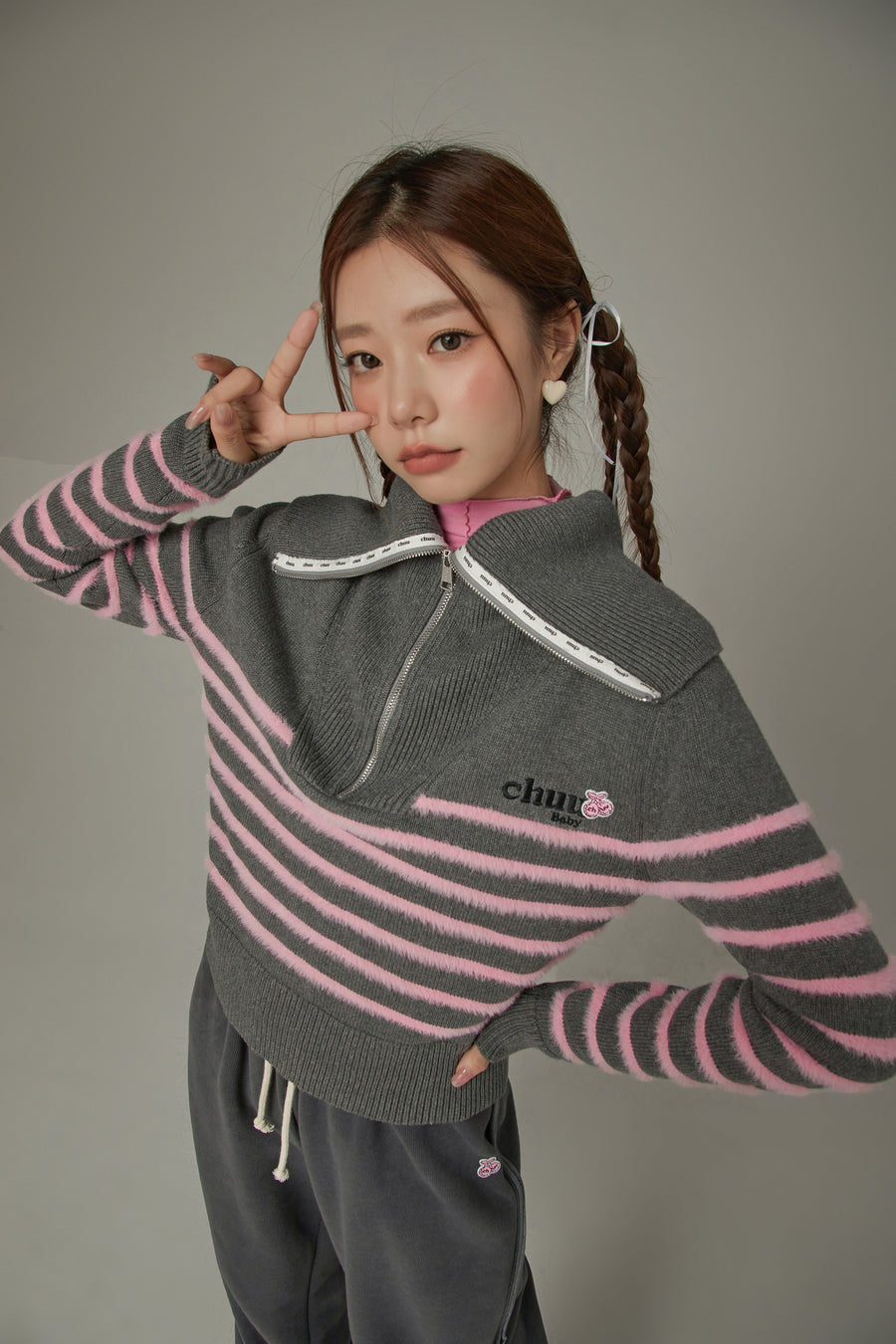 CHUU Big Collar Striped Knit Sweater