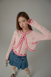 Dotted Hearts Long Sleeve Knit Cardigan