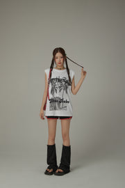 Over The Rainbow Printed Boxy Sleeveless Mid Length T-Shirt