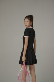 Polo Neck Pleated Short Sleeve Dress