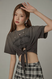 Gradient Short Sleeve Ribbon Tie Up Crop T-Shirt