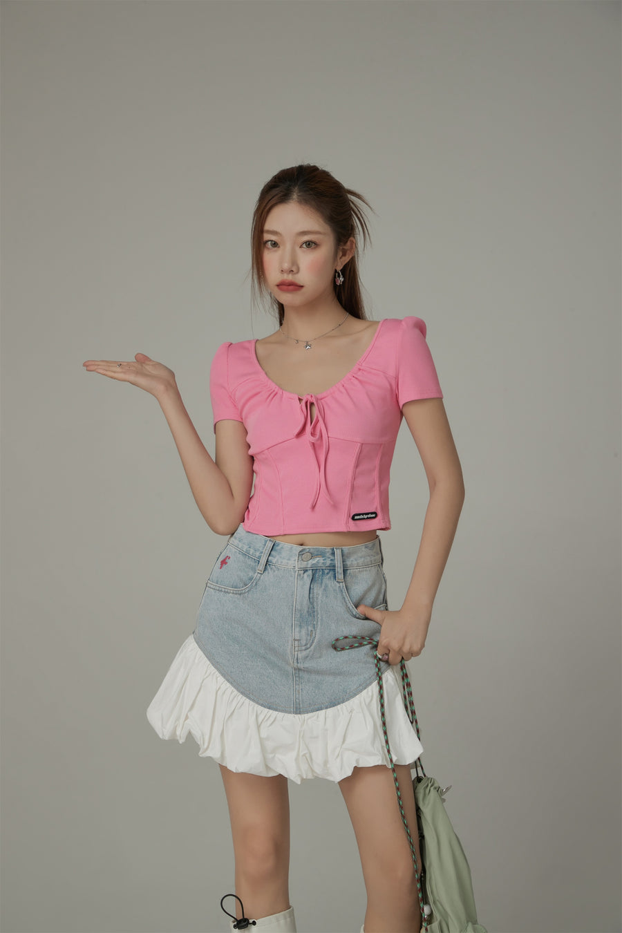 CHUU U-Neck Shirring String Corset Top