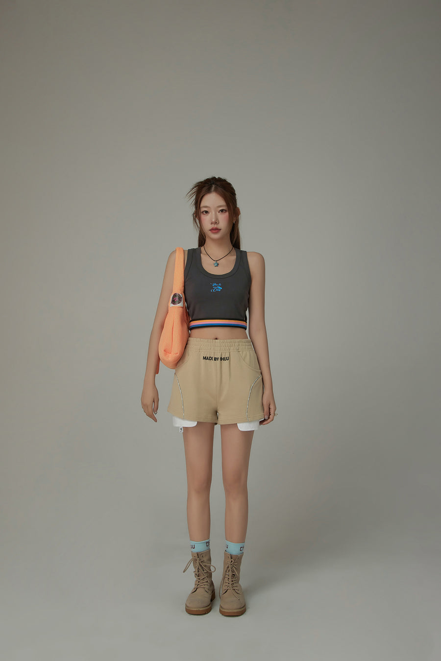 CHUU Rainbow Line Banding Open Back Sleeveless Crop Top